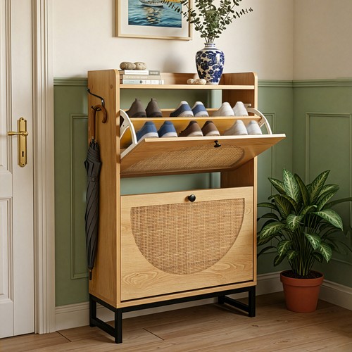 Rattan shoe storage cabinet - cabinet, &